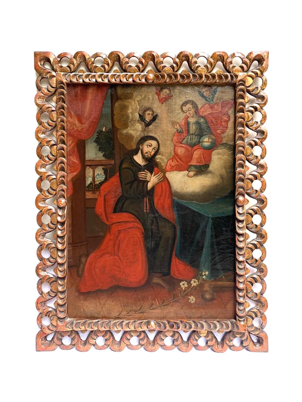 Peruviano Joseph - Olio su tela di epoca coloniale spagnola del XVIII secolo in vendita