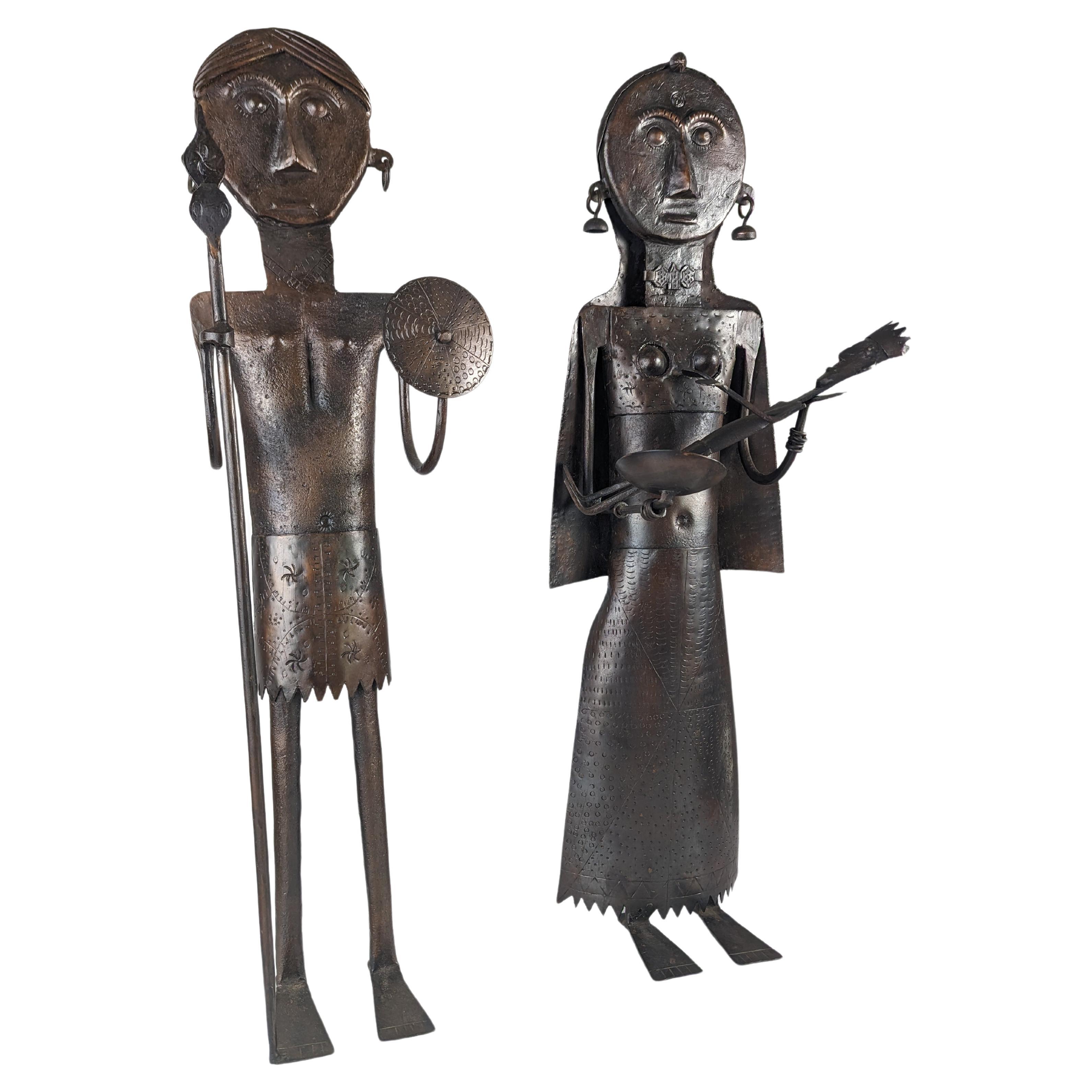 Saint Joseph and Virgin with Child candlestick sculpture