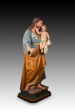 Saint Joseph. Polychrome wood, glass. Spanish school, 19th century.
