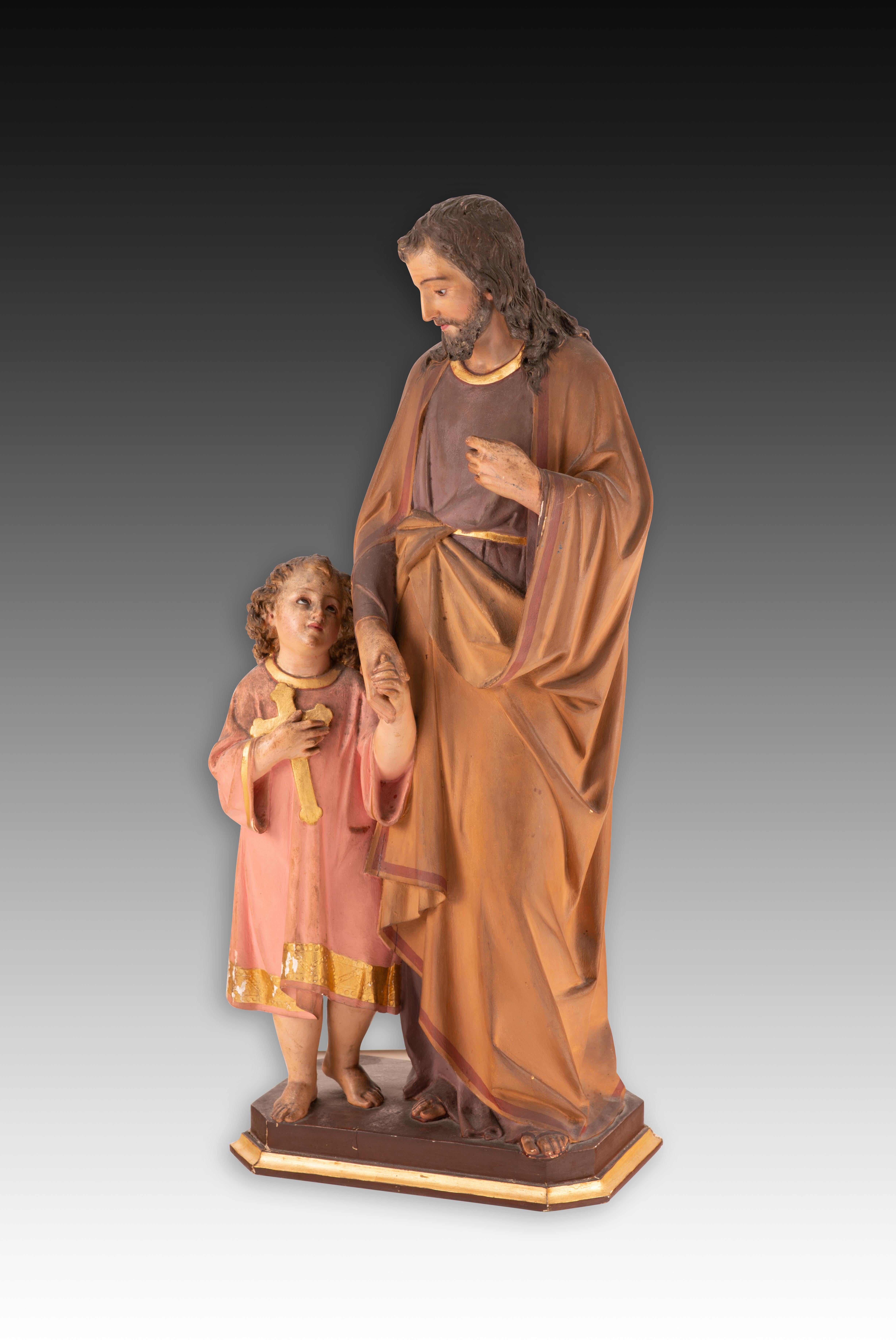 Neoclassical Revival Saint Joseph with the Child Jesus. Polychrome wood. Spanish School, 19th c.