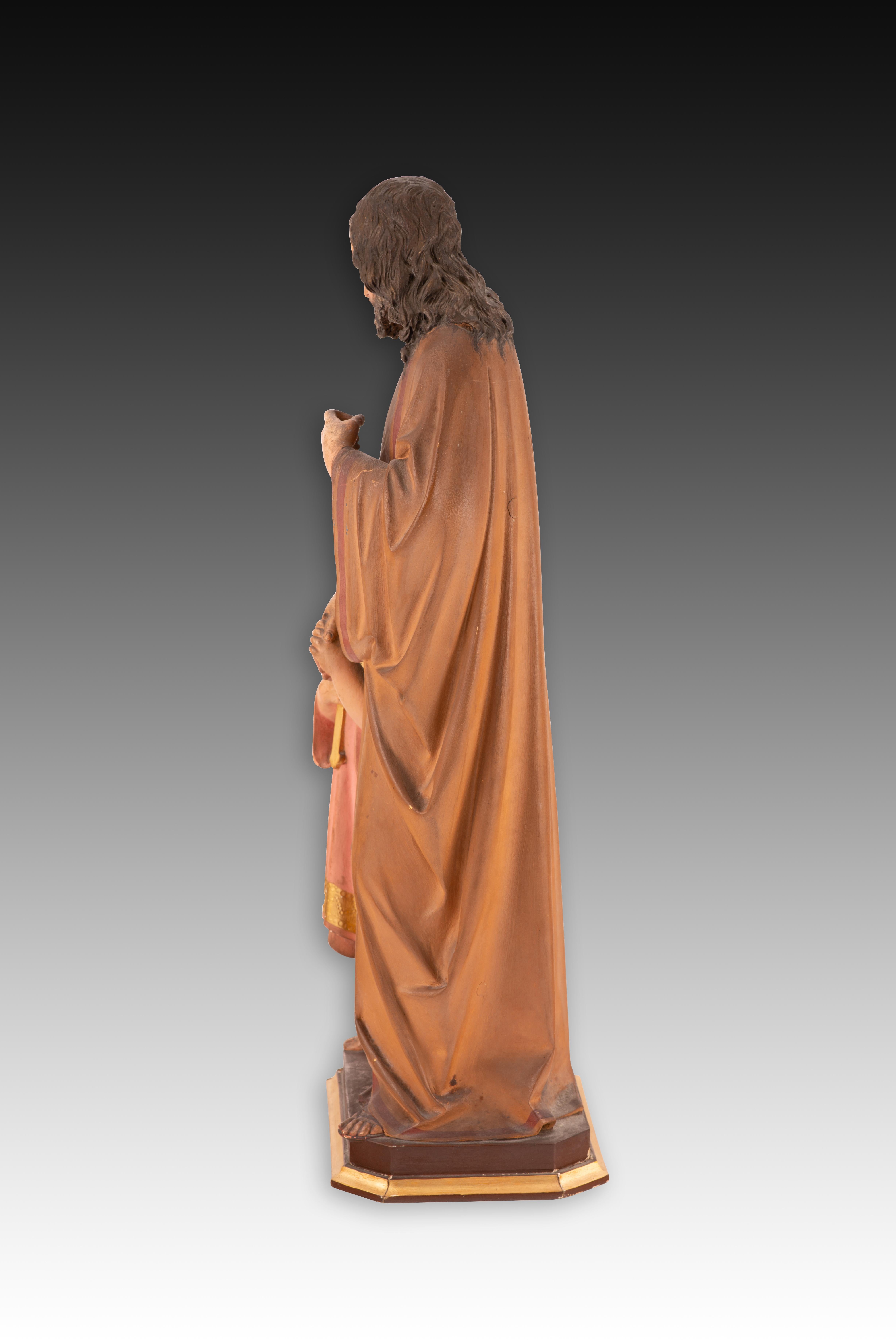 Saint Joseph with the Child Jesus. Polychrome wood. Spanish School, 19th c. In Good Condition In Madrid, ES