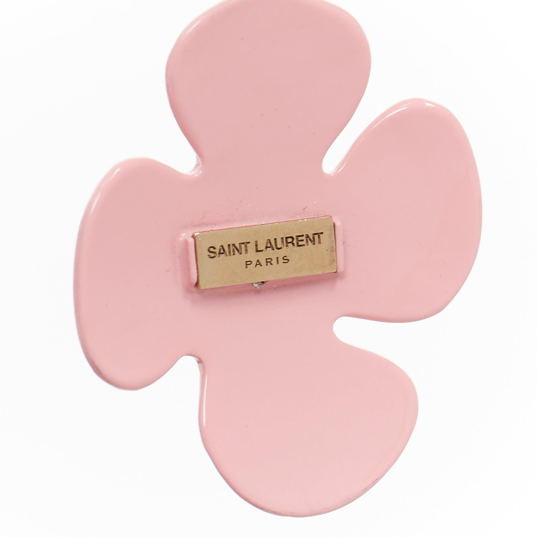 SAINT LAUERNT 2021 Orecchini a clip con pietra turchese e smalto rosa margherita Paio in vendita 3