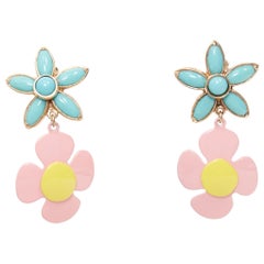 SAINT LAUERNT 2021 Orecchini a clip con pietra turchese e smalto rosa margherita Paio