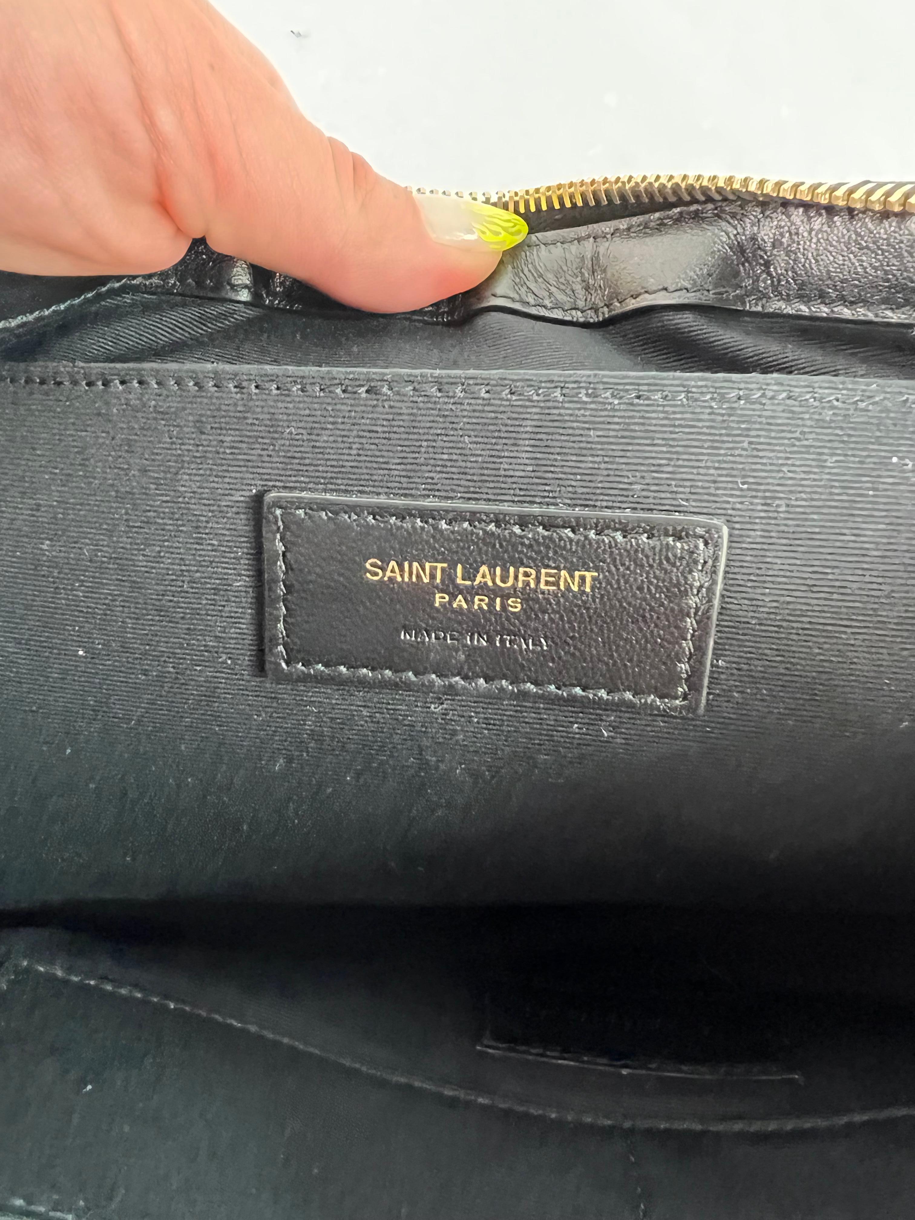 Saint Lauren Black Leather Monogram Tablet Pouch Clutch Bag  For Sale 1