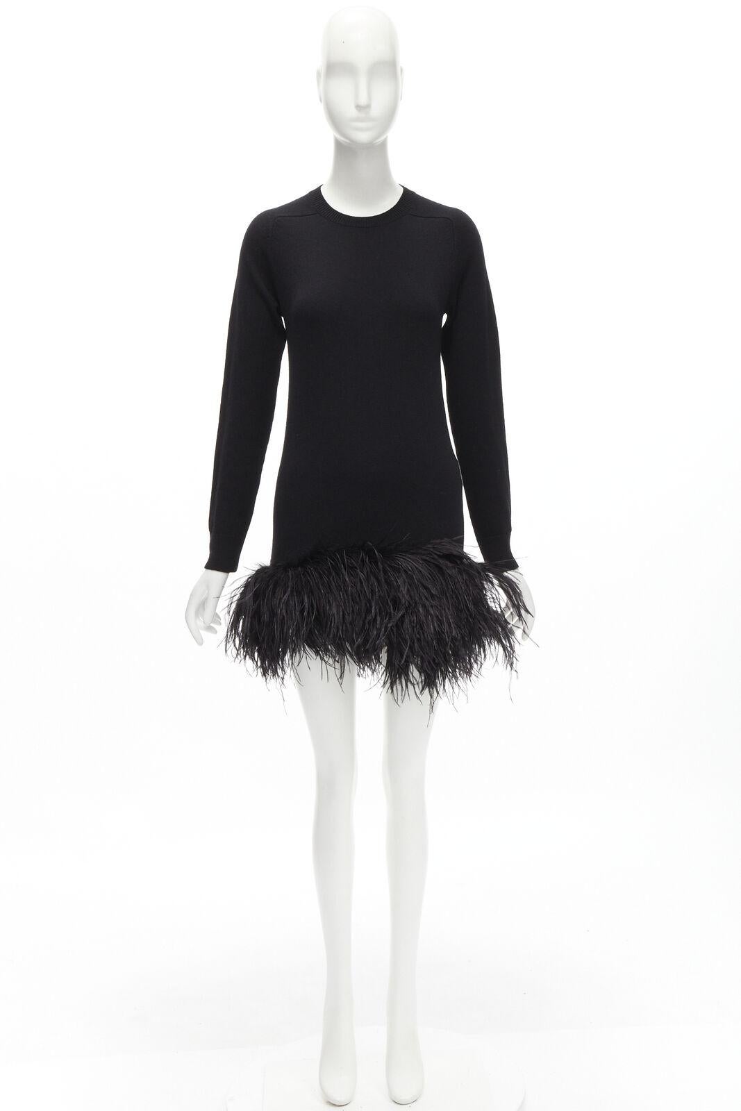 SAINT LAURENT 100% cashmere black ostrich feather trim mini sweater dress XS For Sale 6