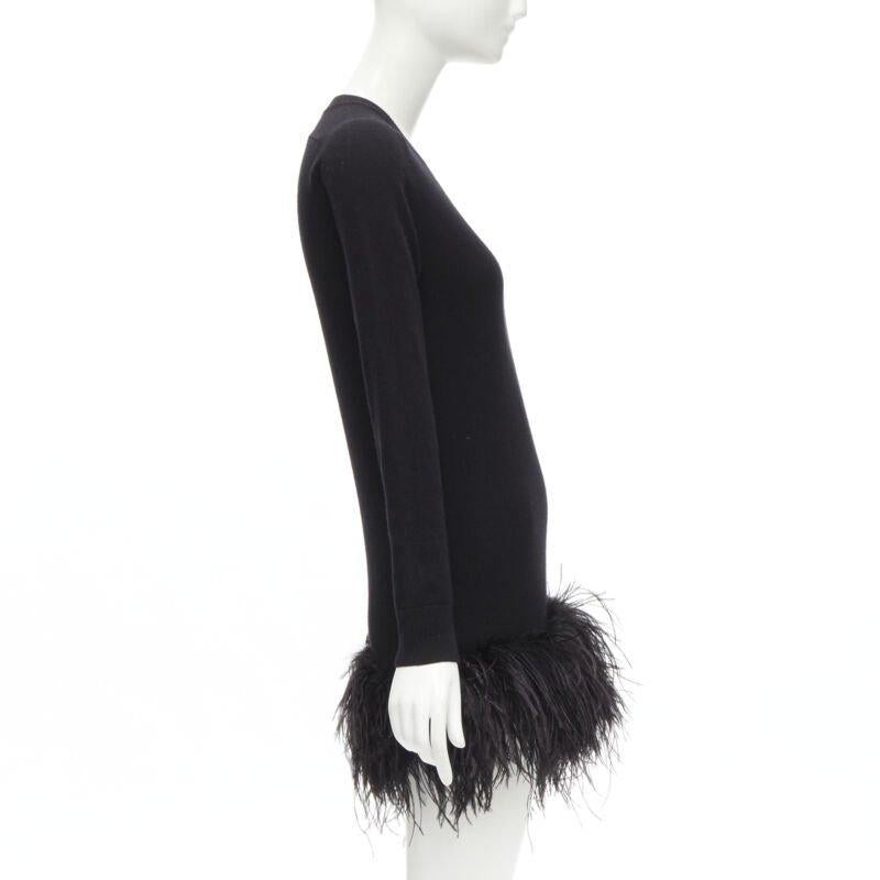 De las mujeres SAINT LAURENT 100% cachemira negro ribete de plumas de avestruz mini vestido jersey XS en venta