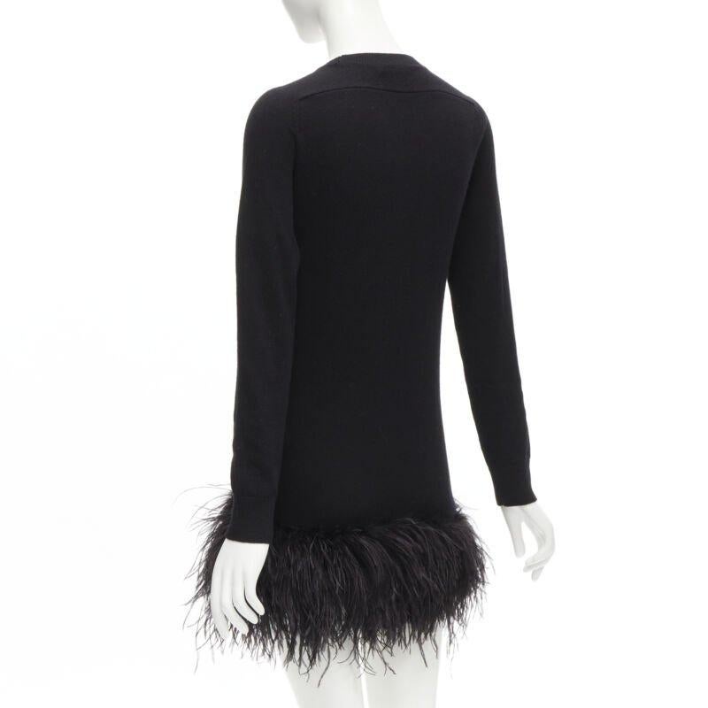 SAINT LAURENT 100% cachemira negro ribete de plumas de avestruz mini vestido jersey XS en venta 2