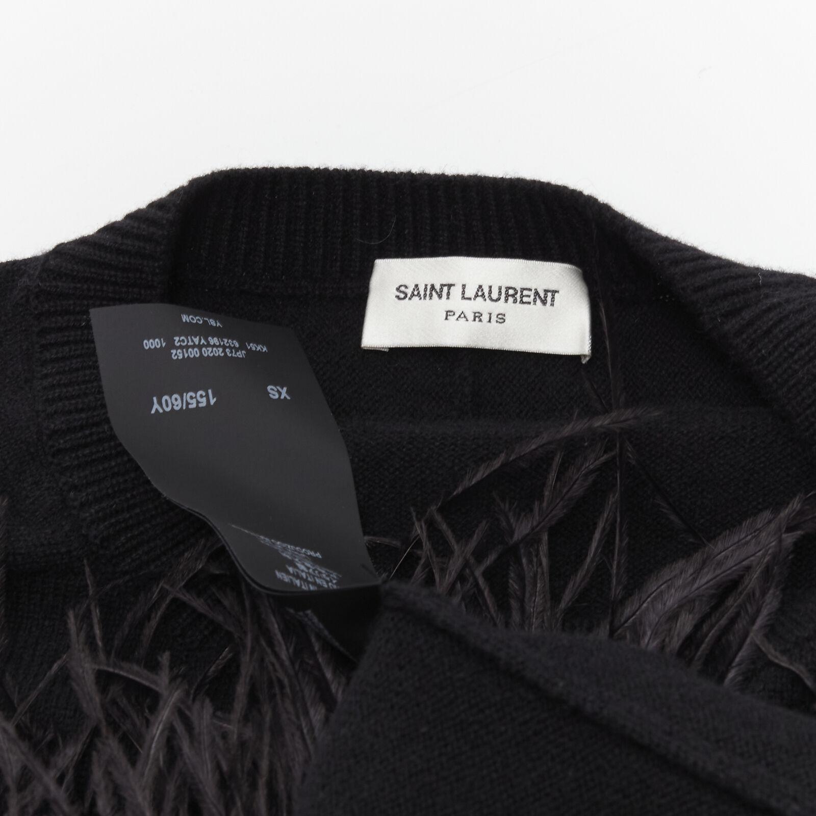SAINT LAURENT 100% cashmere black ostrich feather trim mini sweater dress XS For Sale 5