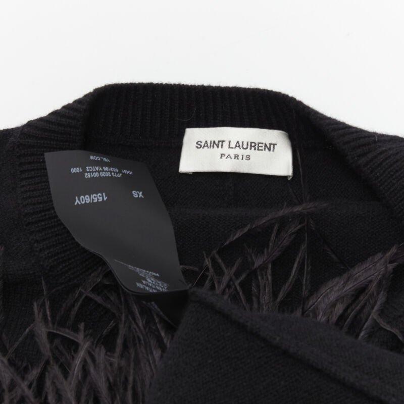 SAINT LAURENT 100% cachemira negro ribete de plumas de avestruz mini vestido jersey XS en venta 5