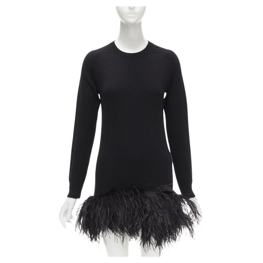 SAINT LAURENT 100% cachemira negro ribete de plumas de avestruz mini vestido jersey XS en venta