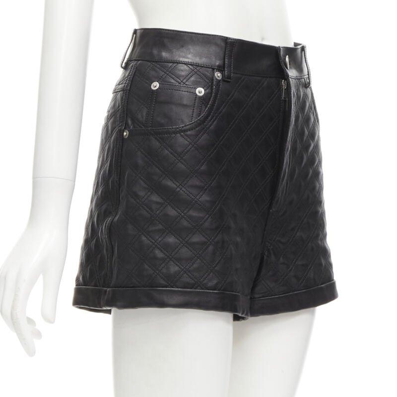 Black SAINT LAURENT 100% lambskin leather black quilted high waisted shorts FR36 S For Sale