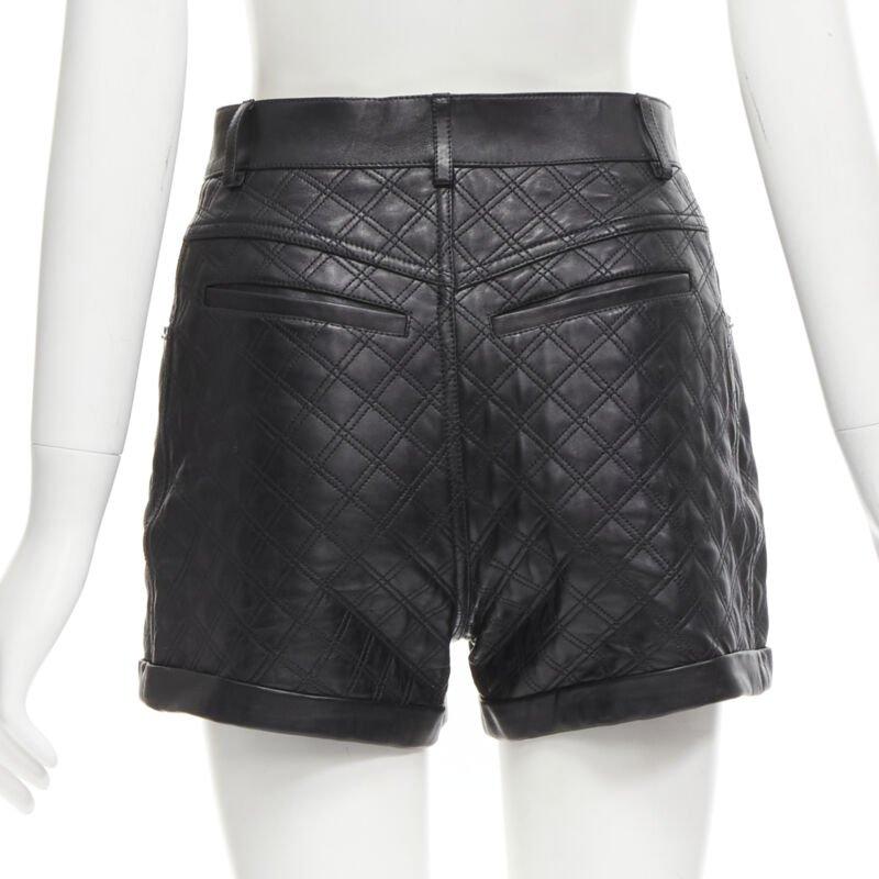 SAINT LAURENT 100% lambskin leather black quilted high waisted shorts FR36 S For Sale 1