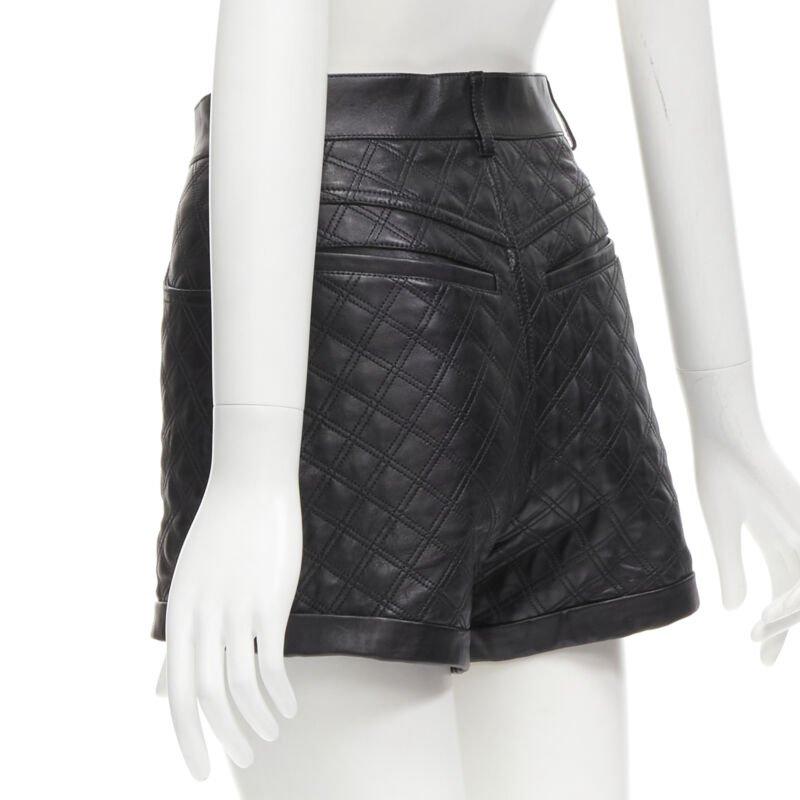 SAINT LAURENT 100% lambskin leather black quilted high waisted shorts FR36 S For Sale 2
