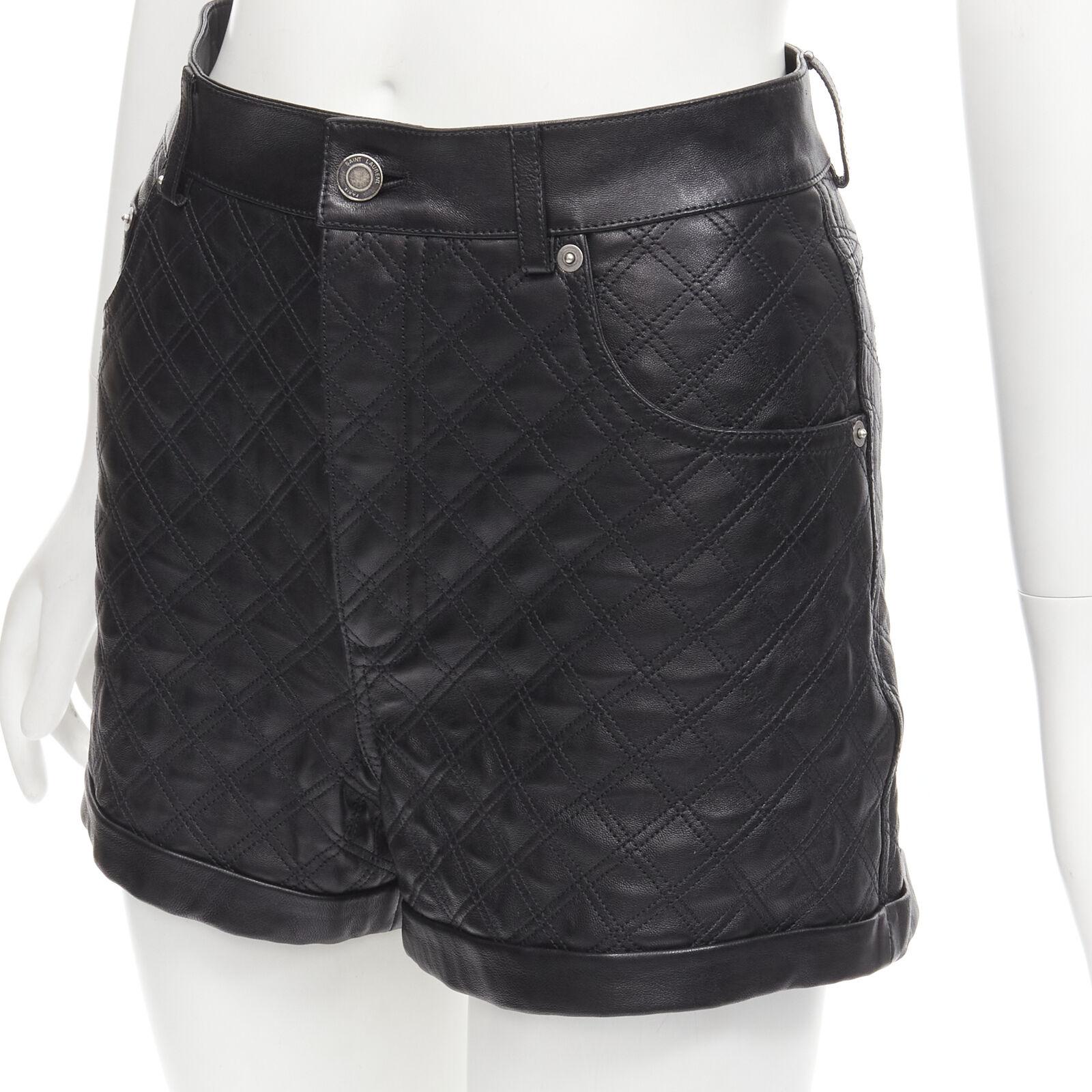 SAINT LAURENT 100% lambskin leather black quilted high waisted shorts FR36 S For Sale 3