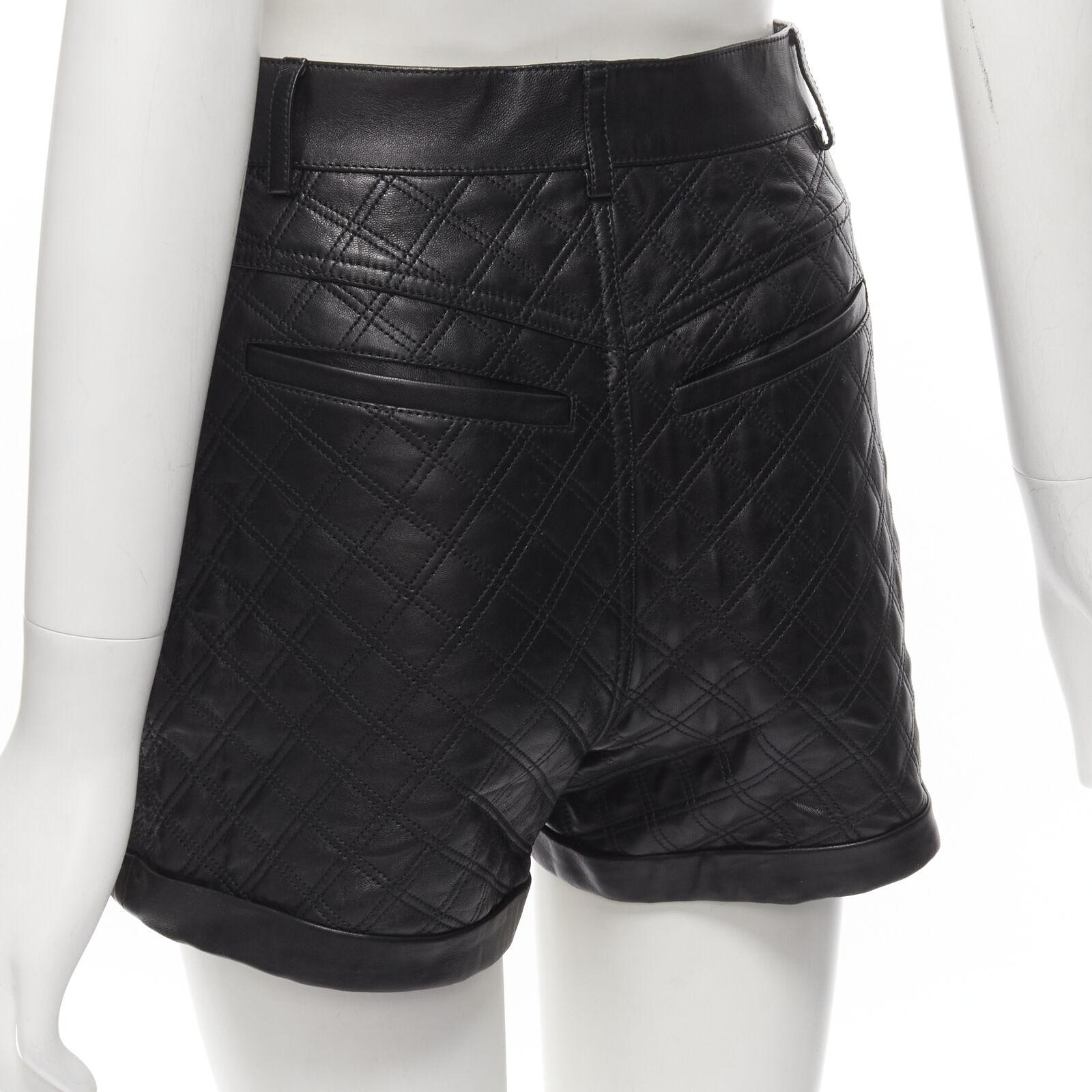 SAINT LAURENT 100% lambskin leather black quilted high waisted shorts FR36 S For Sale 4