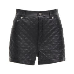 SAINT LAURENT 100% lambskin leather black quilted high waisted shorts FR36 S
