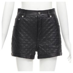 SAINT LAURENT 100% lambskin leather black quilted high waisted shorts FR36 S