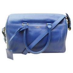 Vintage Saint Laurent 12 Hour Duffel with Strap 872879 Blue Leather Weekend/Travel Bag