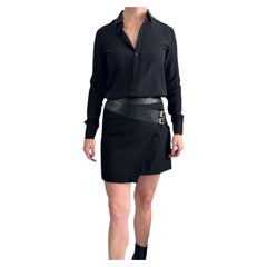 Saint Laurent Black Wool Asymmetric Buckle Wrap Skirt FR 36 Hedi Slimane 2015