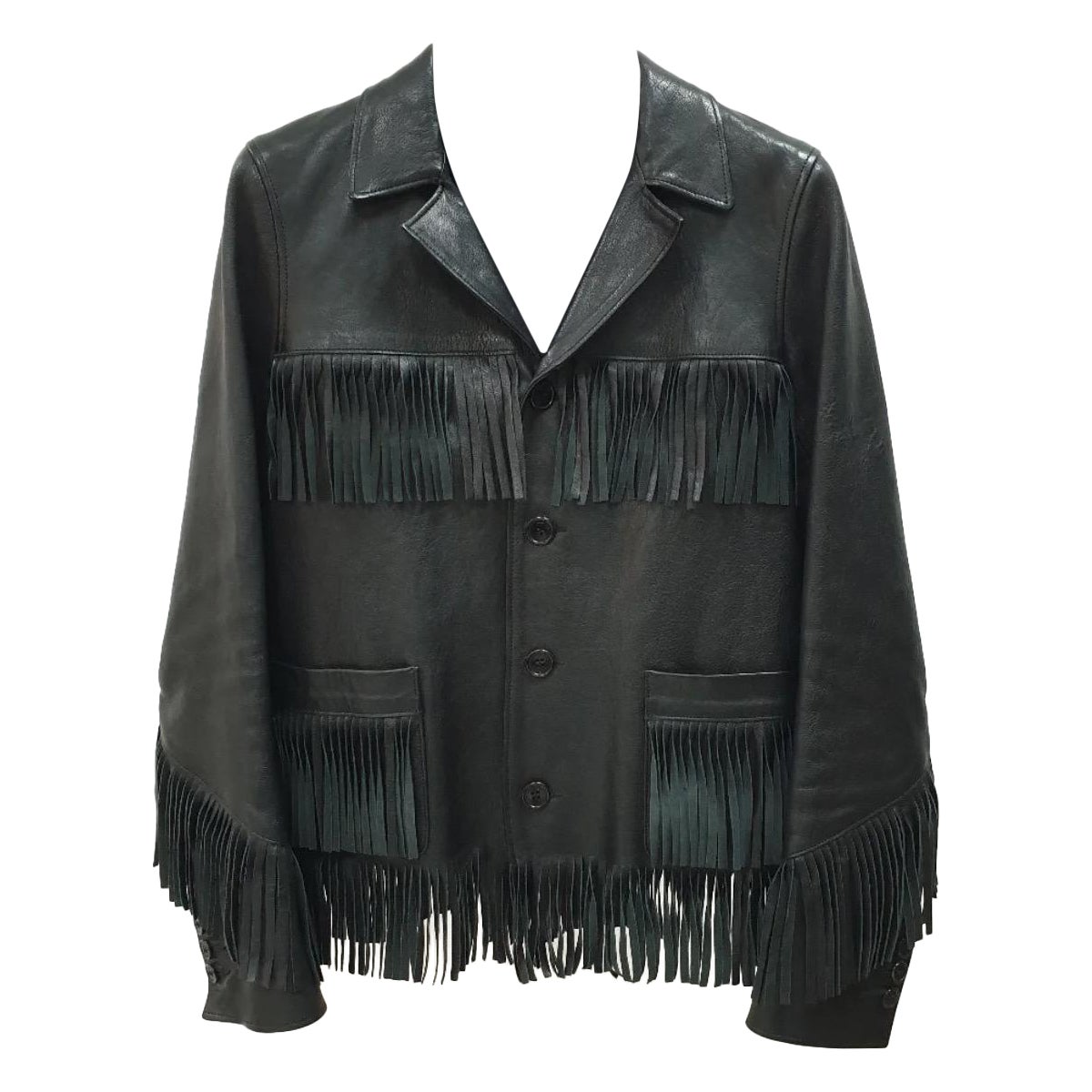 Saint Laurent 15FW Veste en cuir à franges Taille 40 en vente