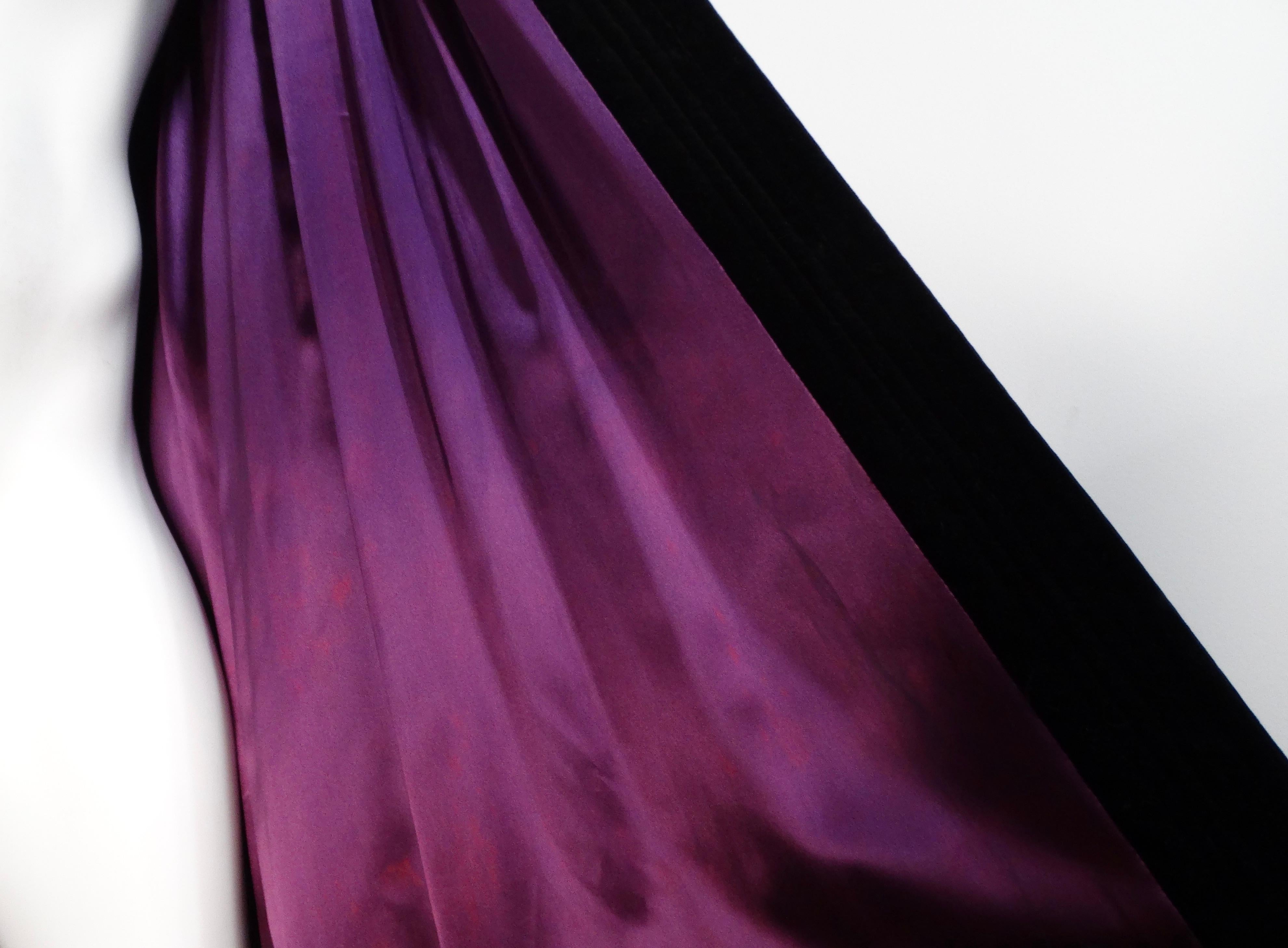 Saint Laurent 1980s Glamour Purple Puff Sleeve Coat With Black Collar For Sale 7