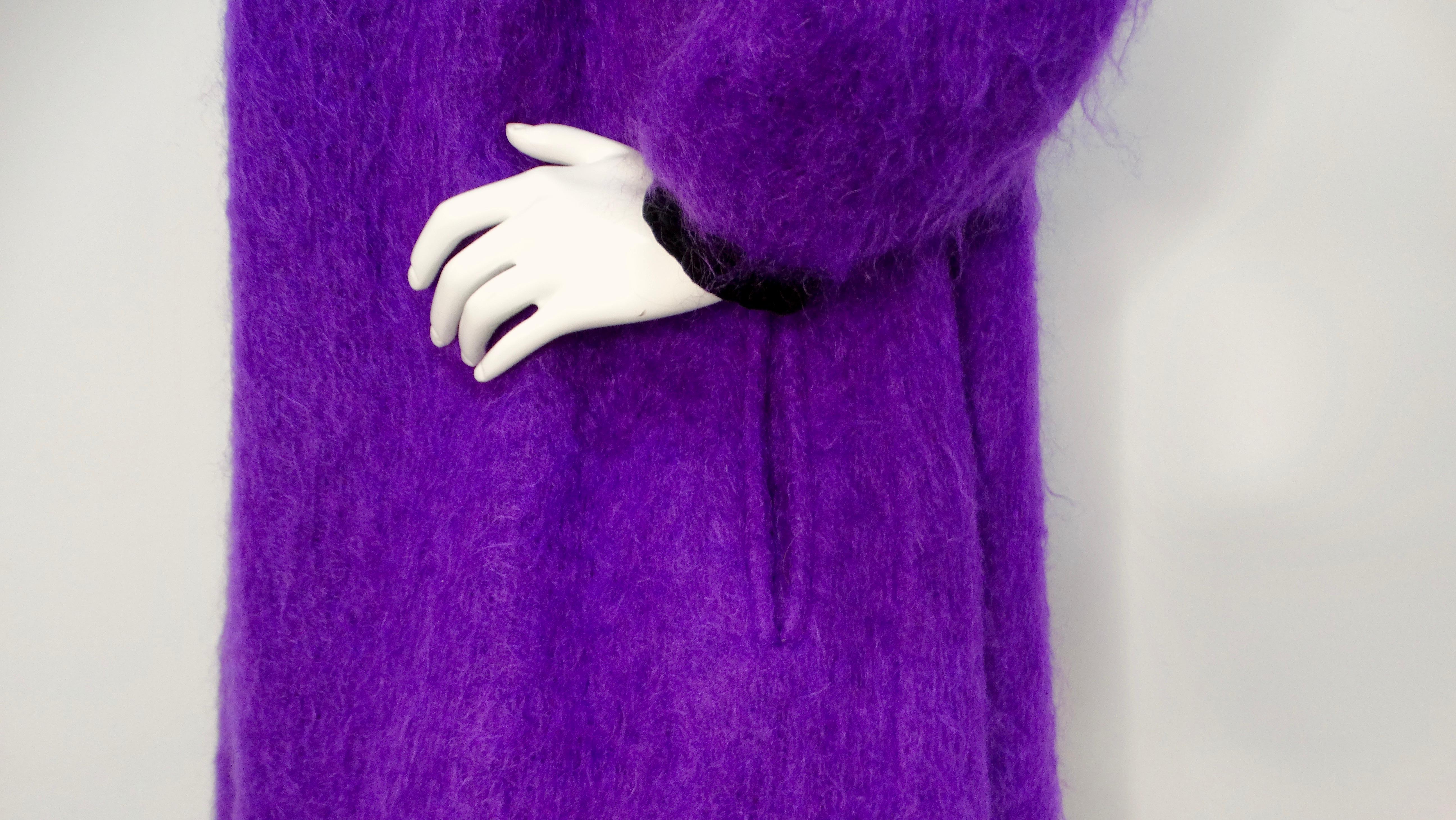 Saint Laurent 1980s Glamour Purple Puff Sleeve Coat With Black Collar For Sale 1