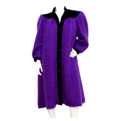 Saint Laurent 1980s Glamour Purple Puff Sleeve Coat With Black Collar