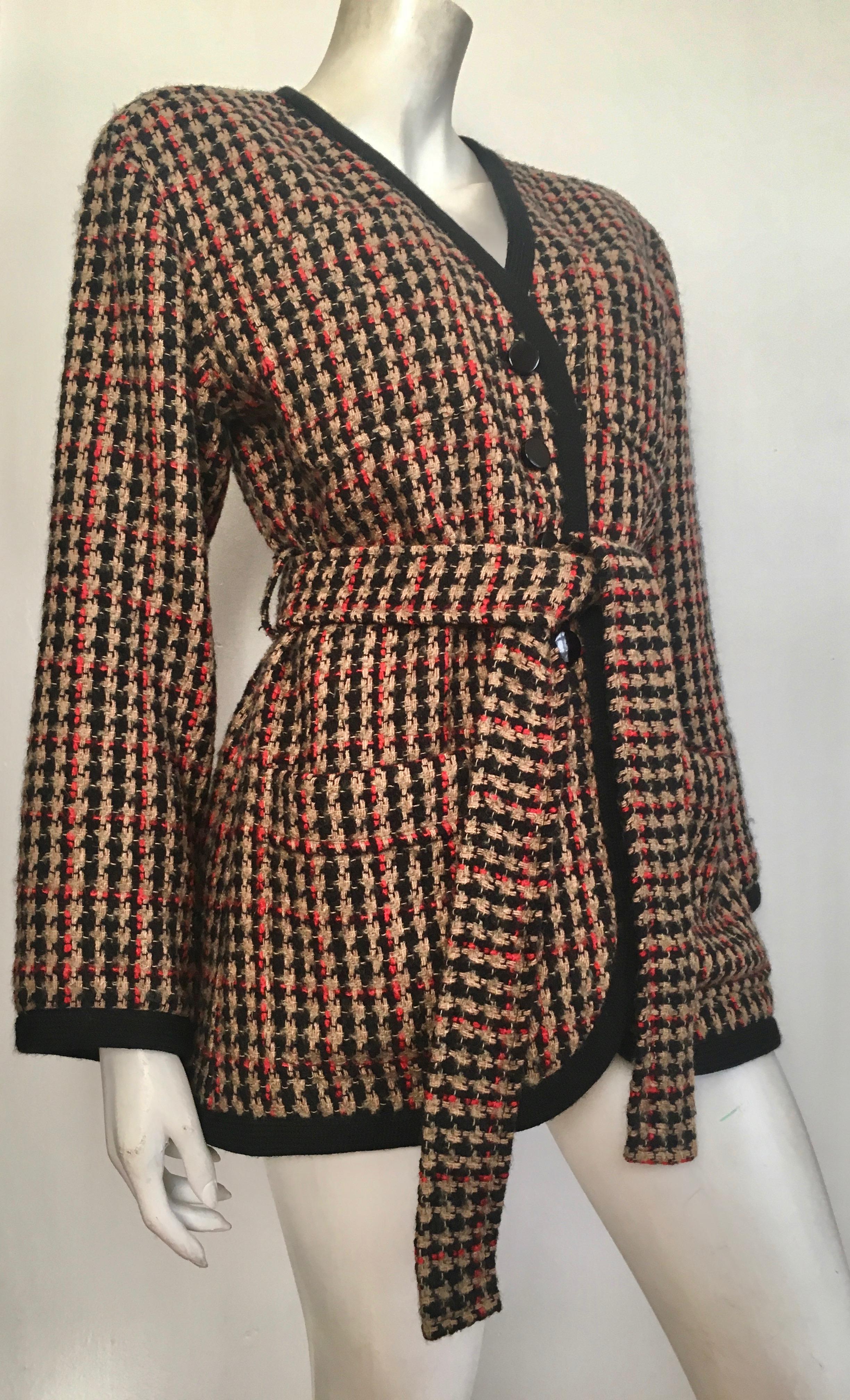 Brown Saint Laurent 1980s Wool Belted Jacket Size 6.