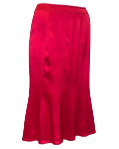 Saint Laurent 2003 Tom Ford Era Red Satin Tulip Shape Skirt