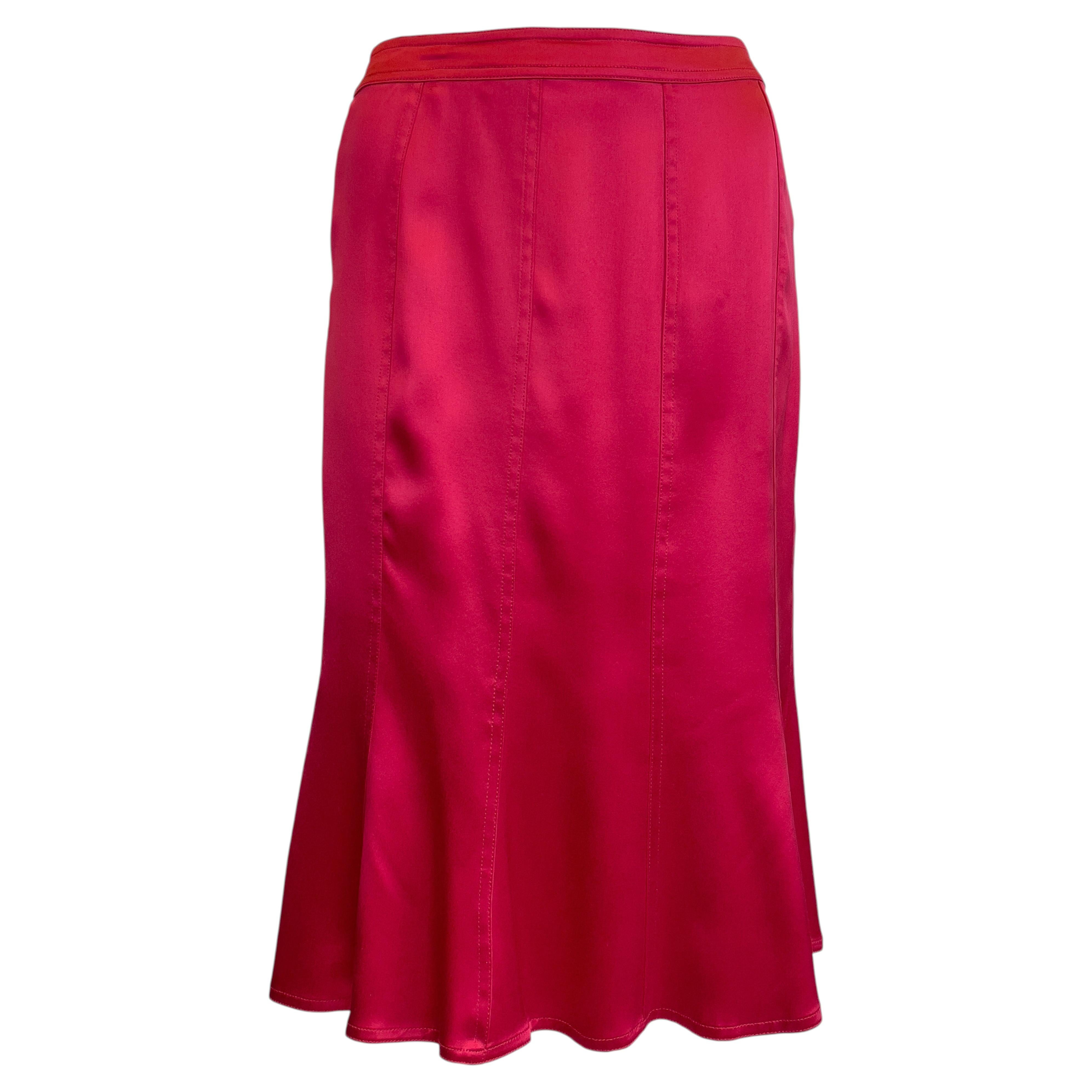Saint Laurent 2003 Tom Ford Era Red Satin Tulip Shape Skirt
