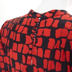 SAINT LAURENT 2012 black geometric block silk shoulder padded minidress FR34 XXS