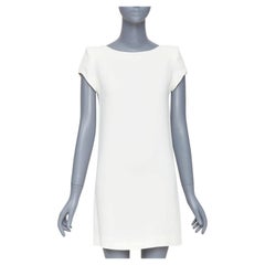 SAINT LAURENT 2012 cream crepe padded shoulder bateau neck mini dress FR34 XS
