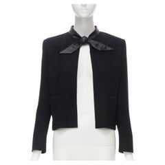 SAINT LAURENT 2012 Hedi Slimane boléro en laine à col cravate en cuir noir FR36 S