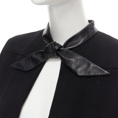 SAINT LAURENT 2012 Hedi Slimane black leather tie collar wool crepe blazer boler