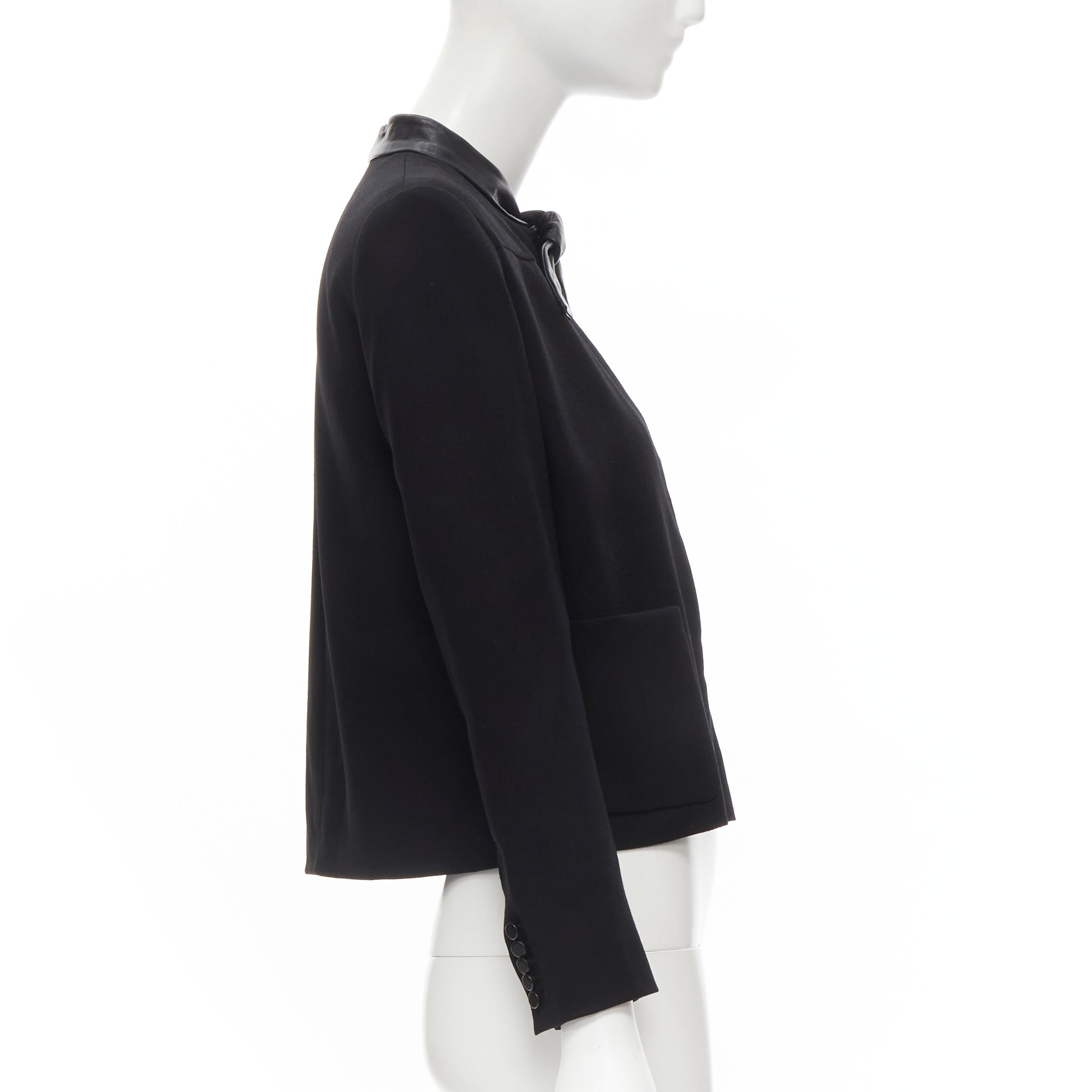 Black SAINT LAURENT 2012 Hedi Slimane black leather tie collar wool crepe blazer boler For Sale