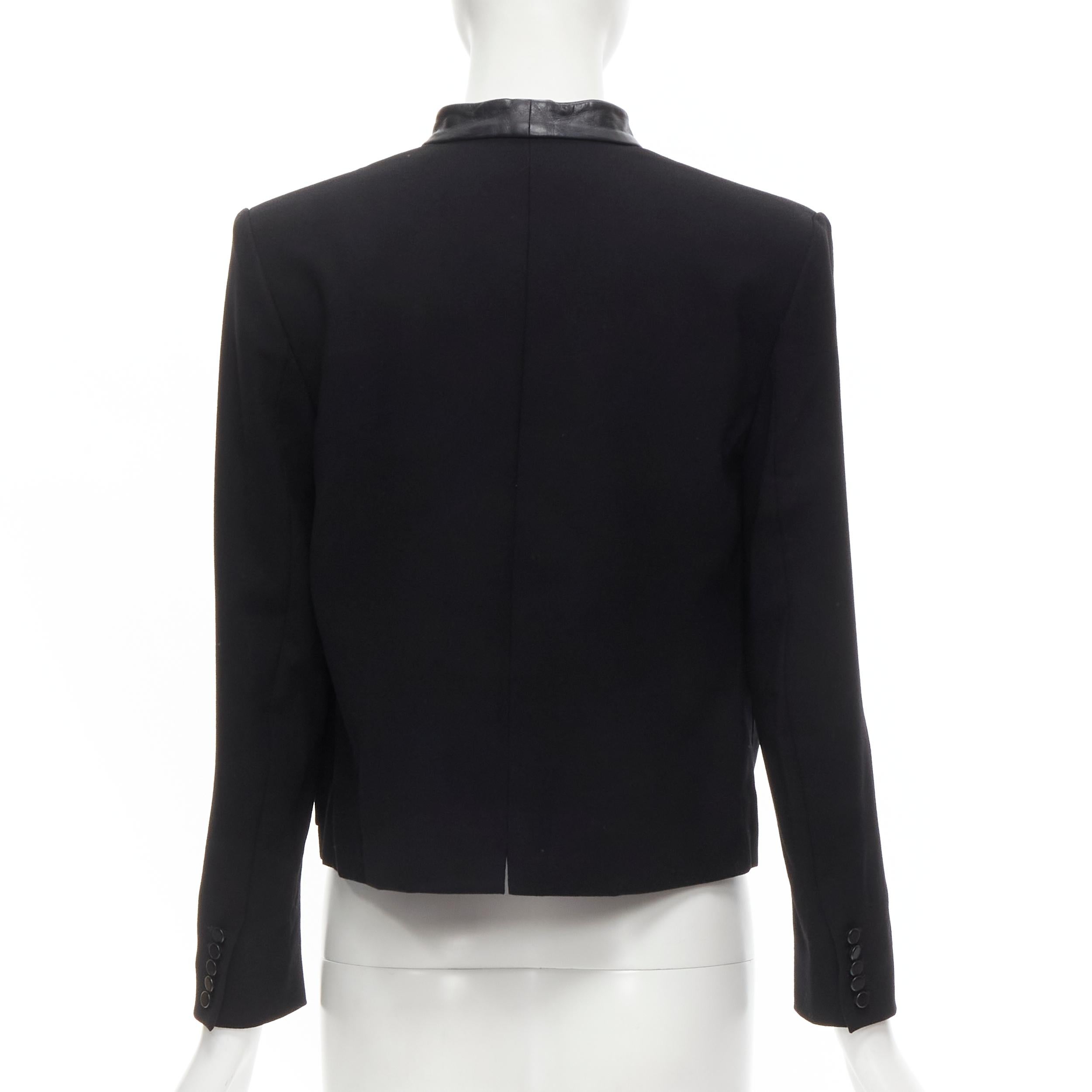 Women's SAINT LAURENT 2012 Hedi Slimane black leather tie collar wool crepe blazer boler For Sale