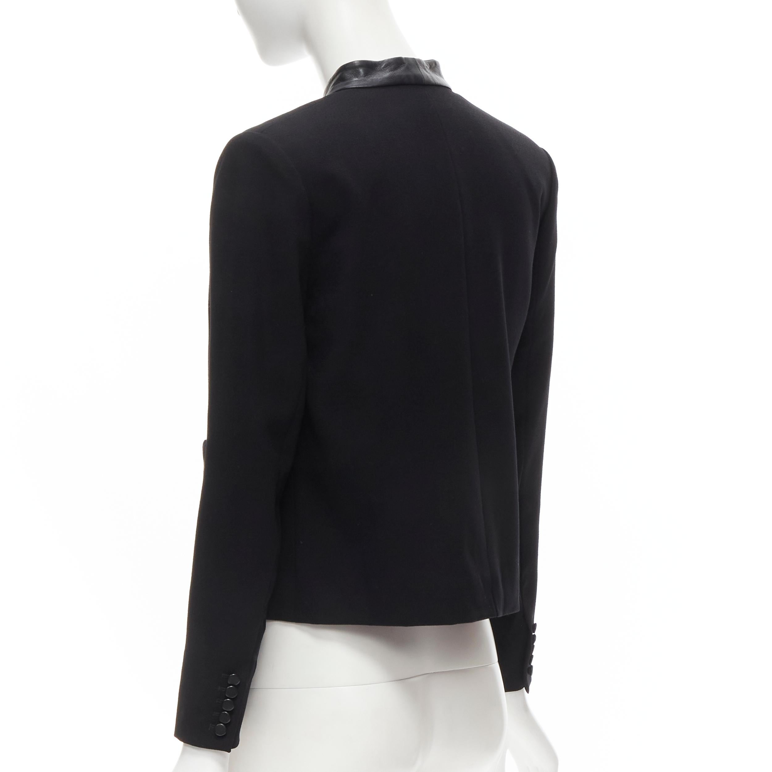 SAINT LAURENT 2012 Hedi Slimane black leather tie collar wool crepe blazer boler For Sale 1