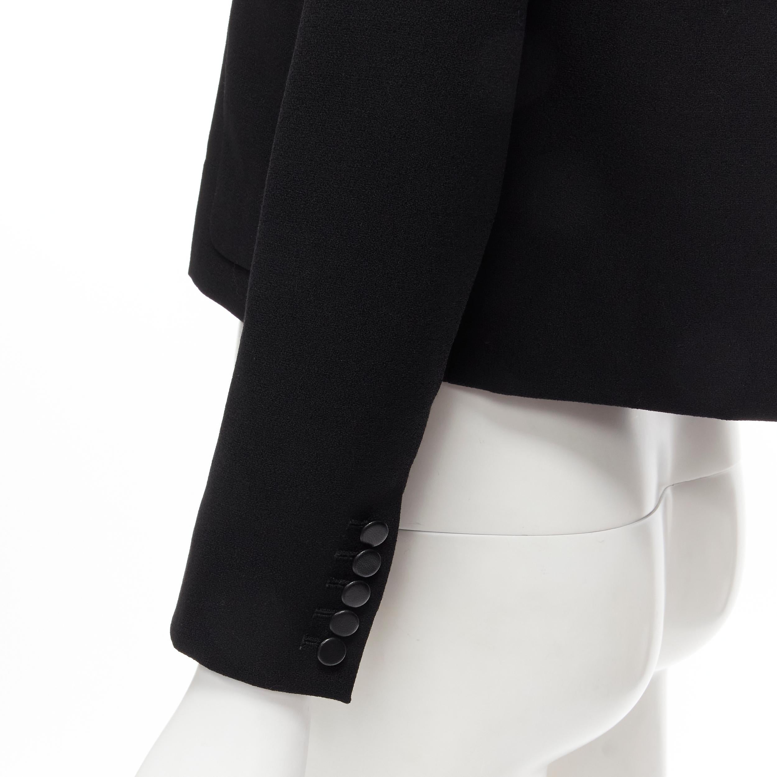 SAINT LAURENT 2012 Hedi Slimane black leather tie collar wool crepe blazer boler For Sale 2