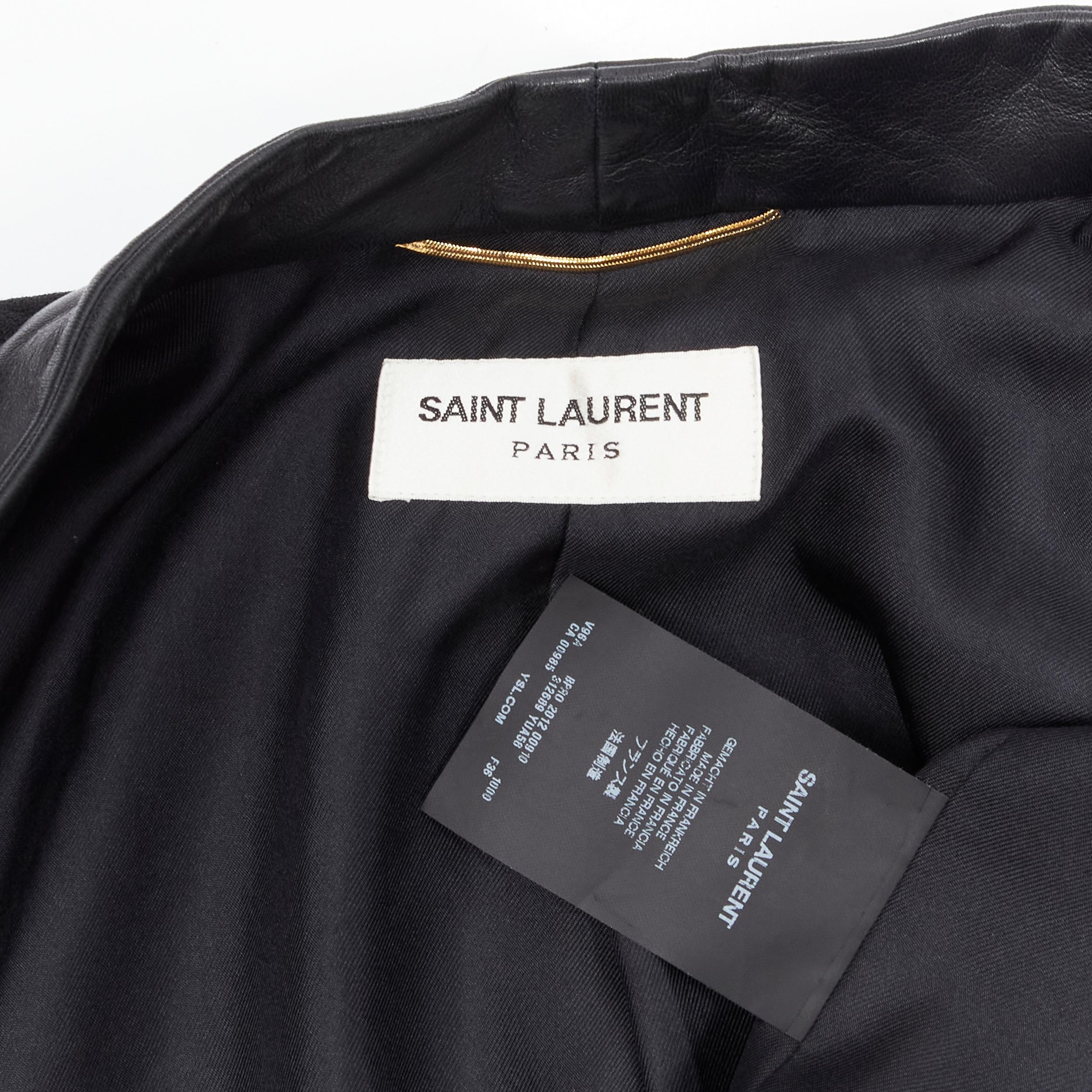 SAINT LAURENT 2012 Hedi Slimane black leather tie collar wool crepe blazer boler For Sale 3