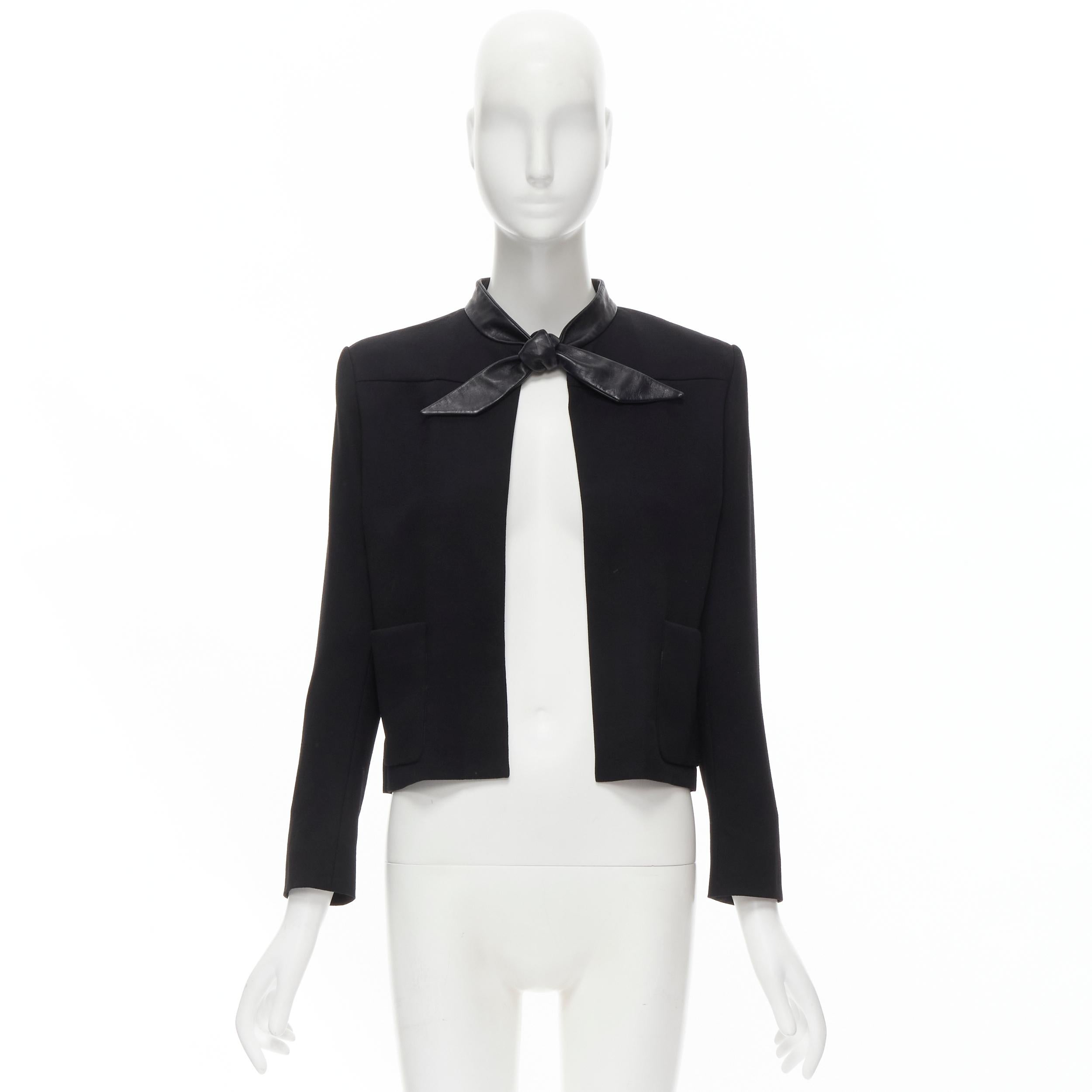 SAINT LAURENT 2012 Hedi Slimane black leather tie collar wool crepe blazer boler For Sale 4