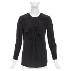 SAINT LAURENT 2012 pussy bow ribbon collar padded shoulder silk blouse FR36 S