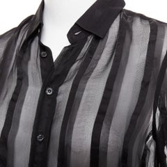 SAINT LAURENT 2013 black 100% silk vertical stripes sheer collared shirt FR36 S