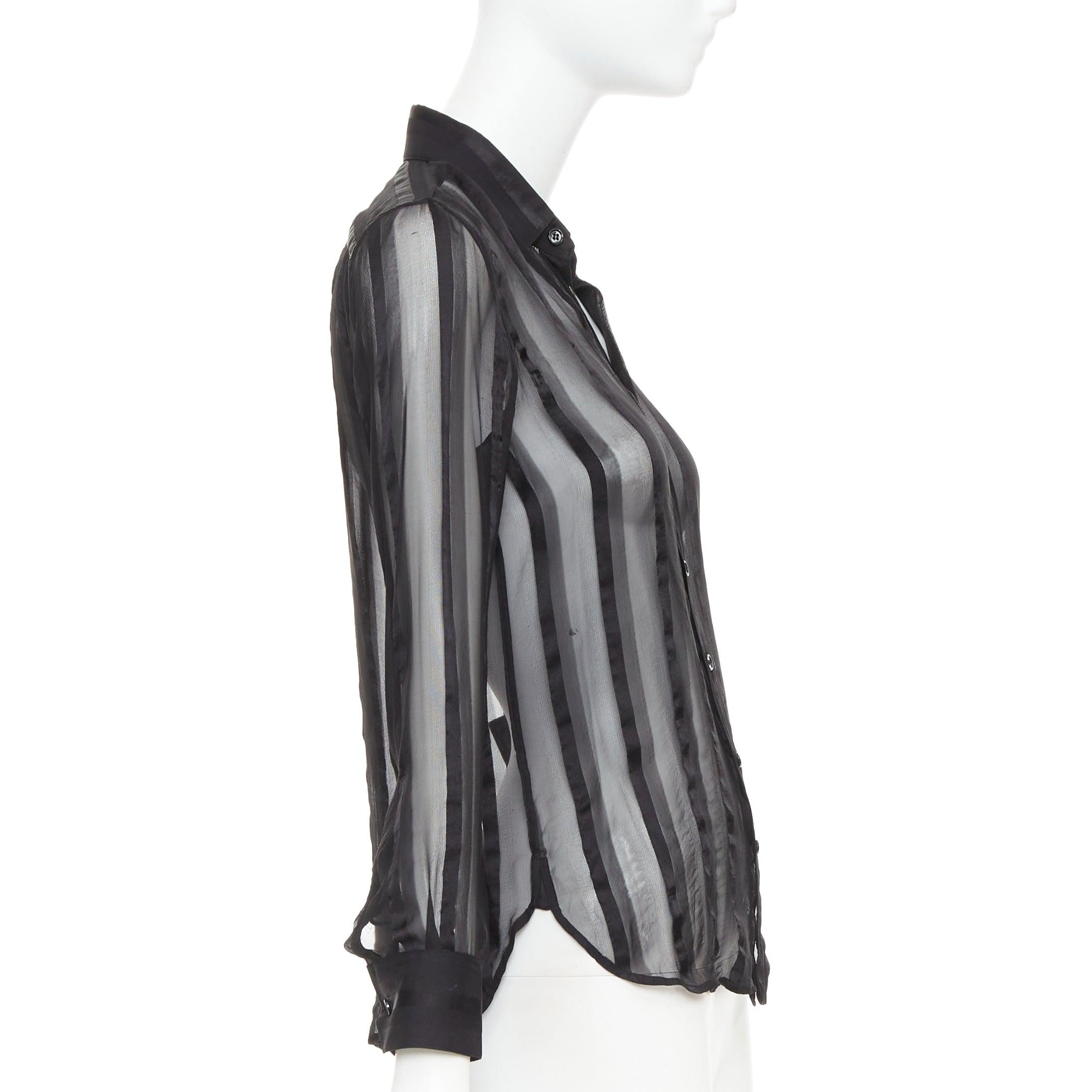 Saint Laurent 2013 camicia nera 100% seta a righe verticali con colletto trasparente FR36 S In condizioni discrete in vendita a Hong Kong, NT