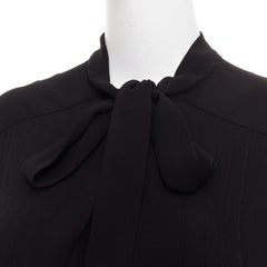 SAINT LAURENT 2013 black acetate blend pussybow pleated mini dress FR36 S