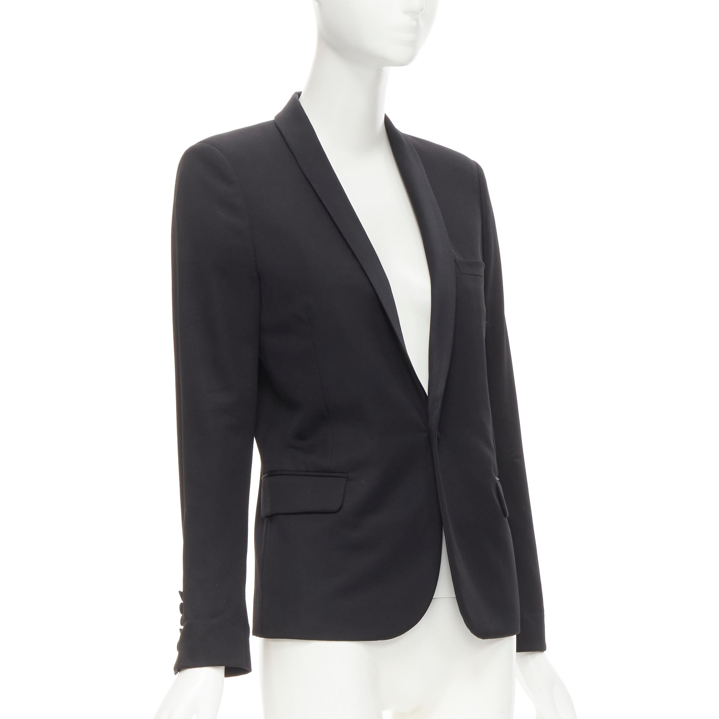 Black SAINT LAURENT 2013 black virgin wool shawl collar tuxedo blazer jacket FR38 M