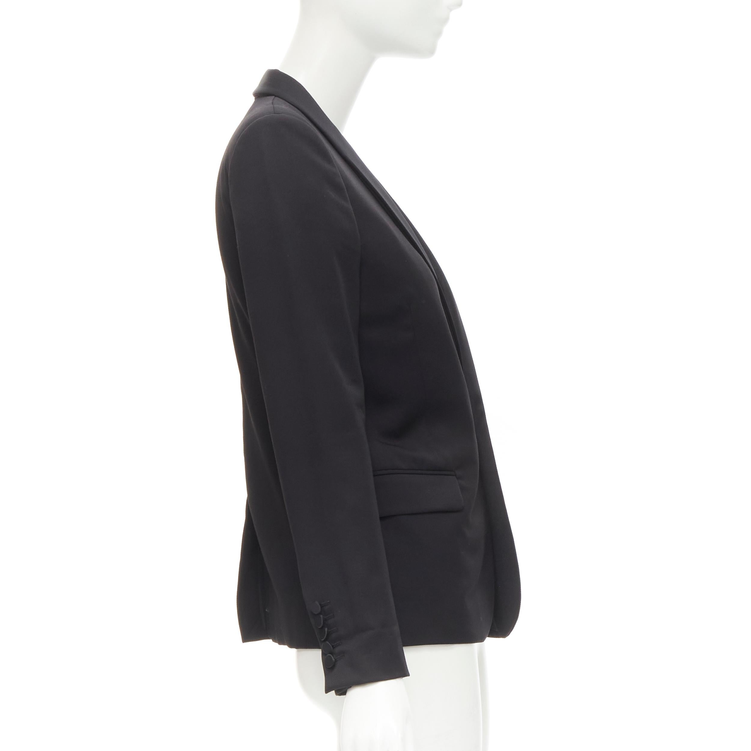 Women's SAINT LAURENT 2013 black virgin wool shawl collar tuxedo blazer jacket FR38 M