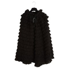 Saint Laurent 2013 Cape Crochet Cuir Noir TU Slimane Black Knit Cape Coat OS