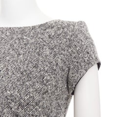 SAINT LAURENT 2013 grey boucle wool tweed silk padded shoulder dress FR36 S