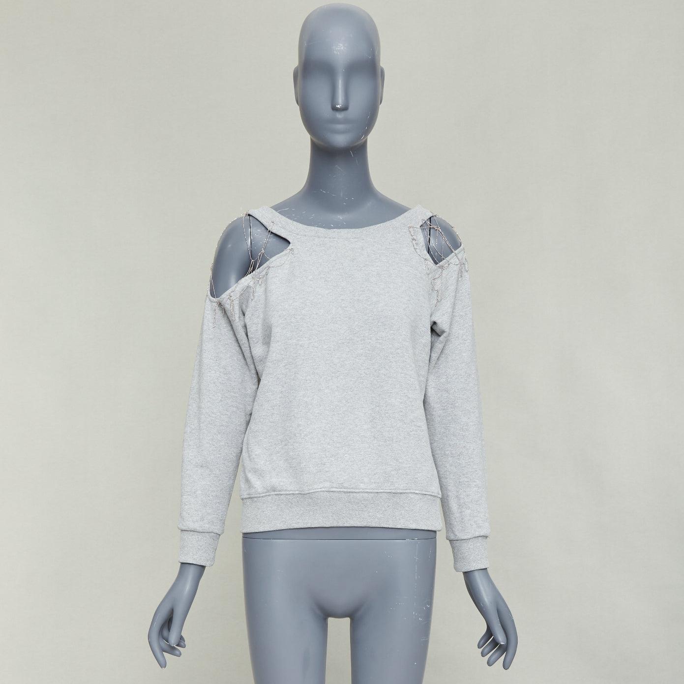 Argento SAINT LAURENT 2013 Hedi Slimane maglia a spalla fredda in cotone con catena d'argento XS in vendita