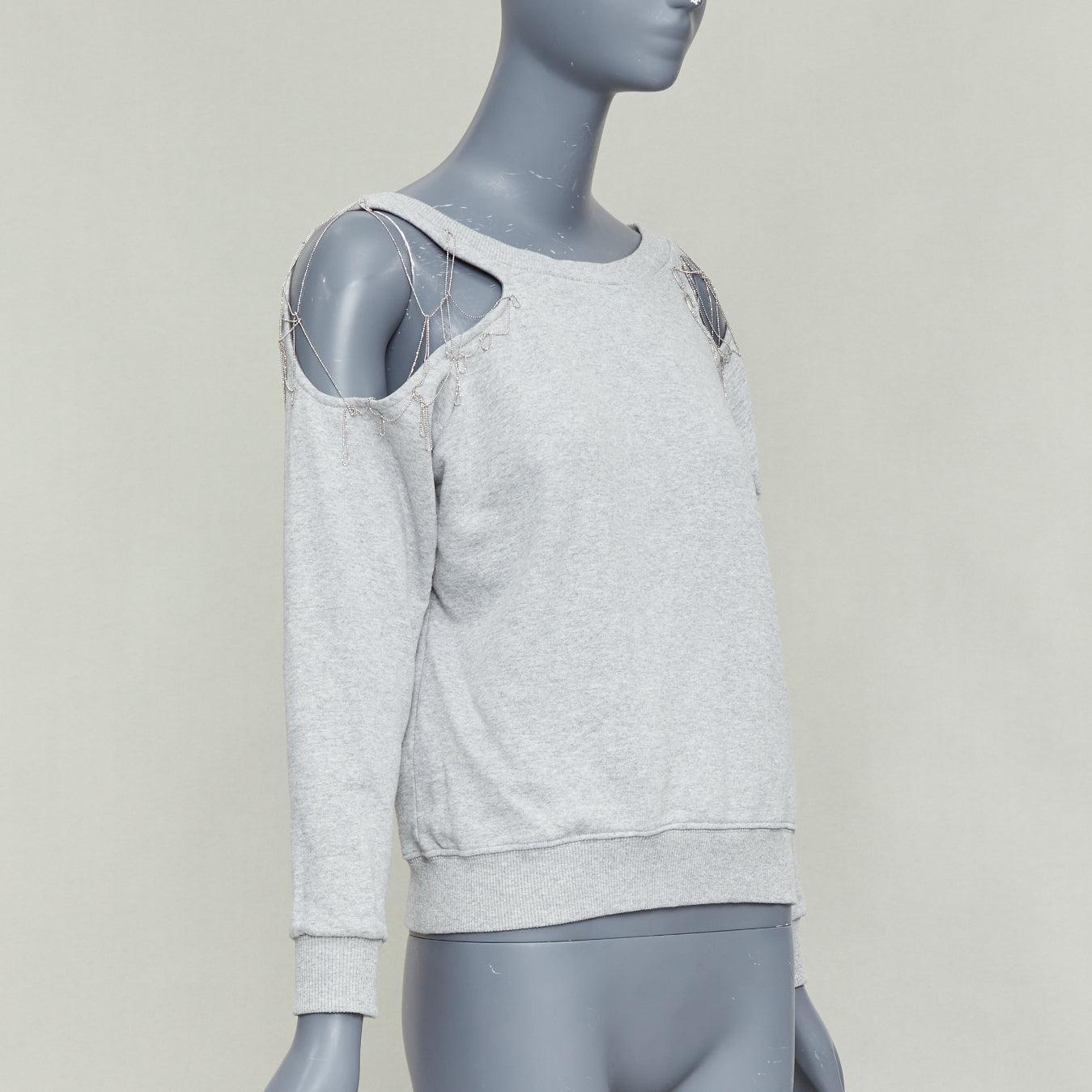 Donna SAINT LAURENT 2013 Hedi Slimane maglia a spalla fredda in cotone con catena d'argento XS in vendita